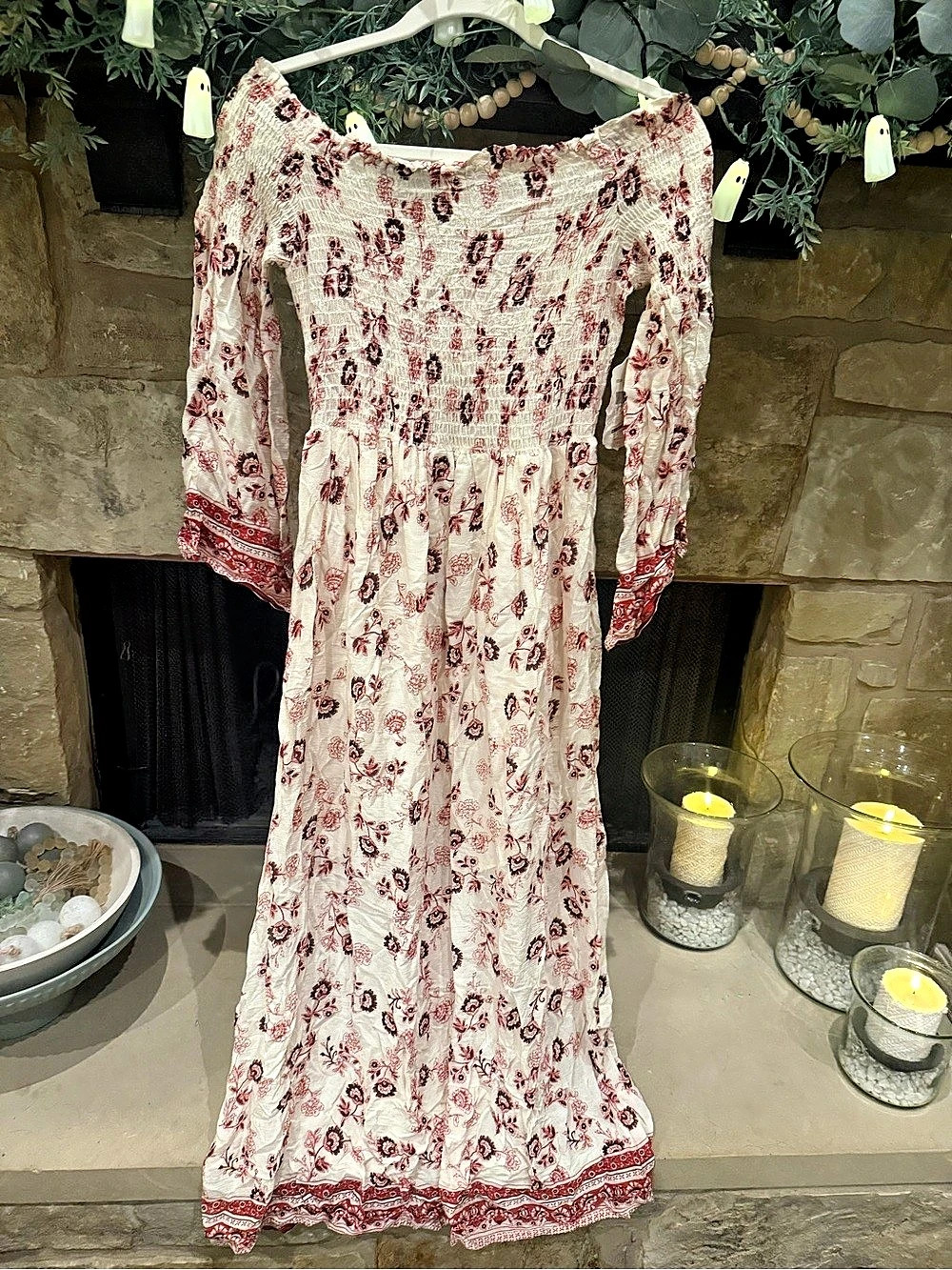 Altar’d State Fall Floral Maxi Dress in White & Red Size Small NWT